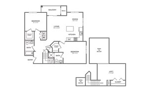 Floorplan Two Bedroom Two Bath w/ Loft (1300 SF)